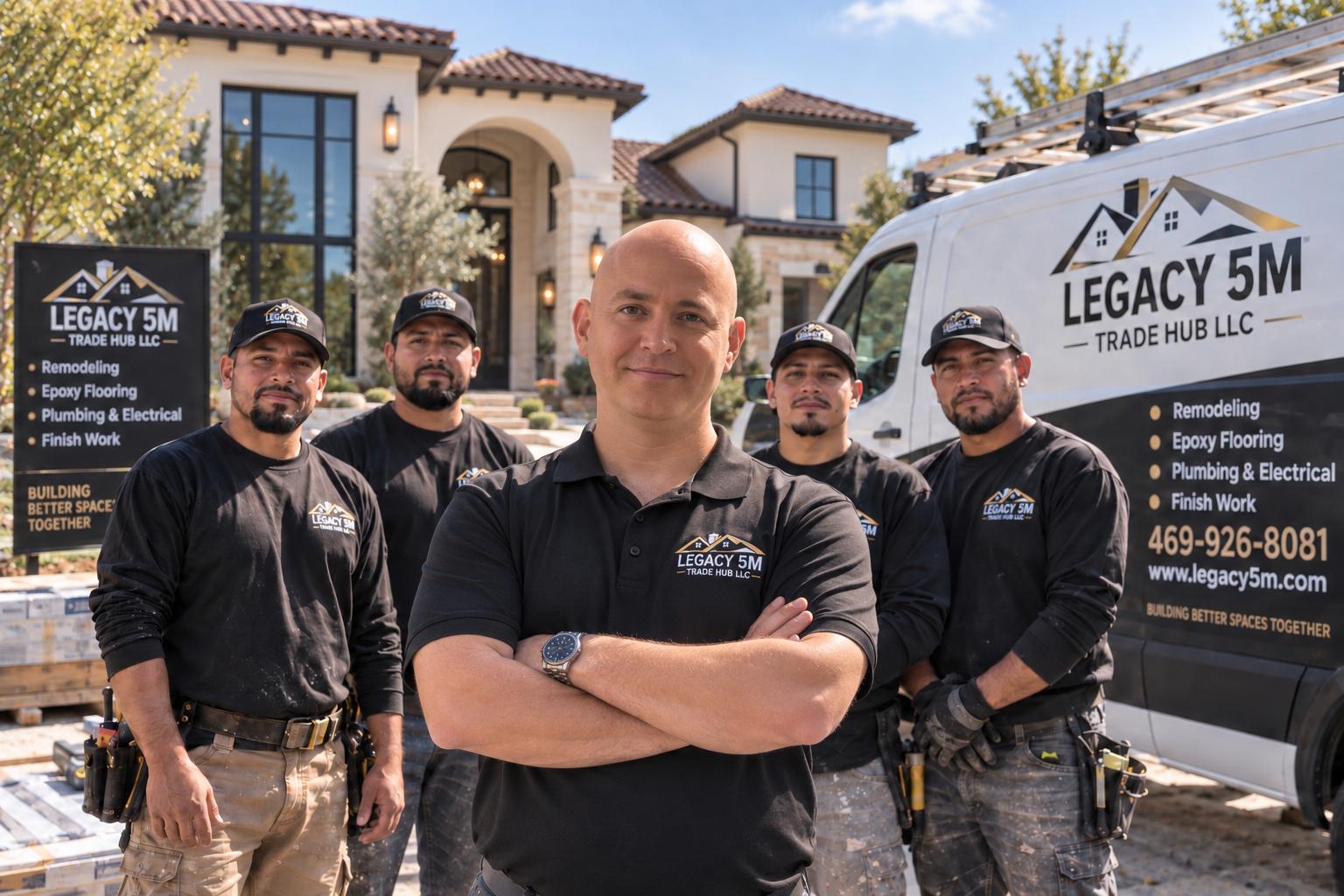 Legacy 5M Trade Hub LLC team with branded service van